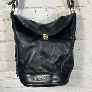 Marino Orlandi Designer Medium  Bucket Bag Black Leather Purse Italy Pocketbook